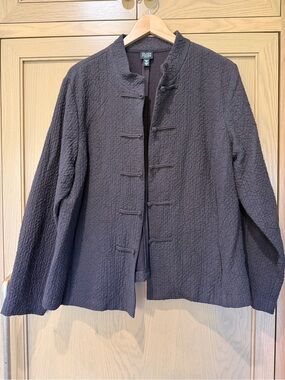 Vintage Eileen Fisher Textured Mandarin-Collar Jacket Virgin Wool/Linen 1X